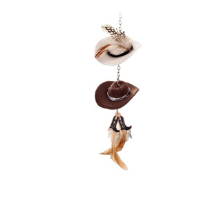 Nabao Road Cowboy Hat Car Pendant Polyester Denim <b>Feather</b> Style Rearview Mirror Accessory Small Hat Decor - Product Image 3