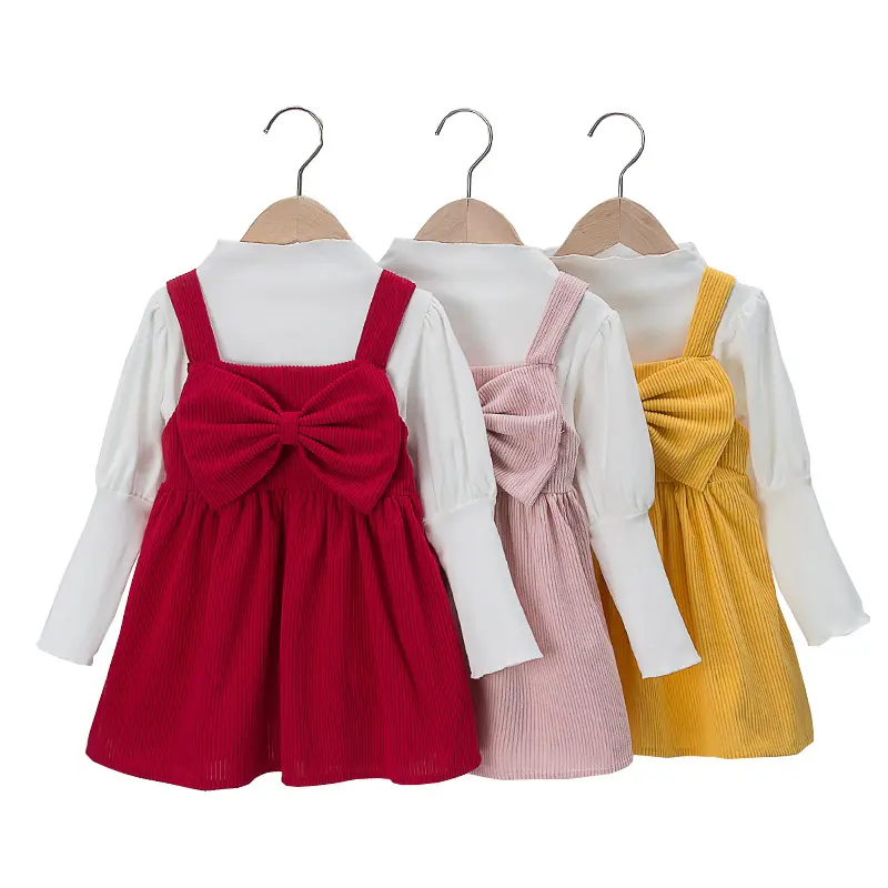 2023 New Kids Winter Clothes Party Dress With Cute Bow Knot Vintage Red Velvet Spanish Baby Dress