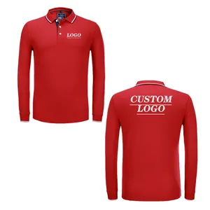 Men's long sleeve lapel polo shirt 80% cotton 20% mercerized fiber high quality men's and women's custom logo printed T-shirt