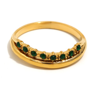 Stainless Steel 18K Gold Plated Curved Micro Inlaid Color Zircon <b>Ring</b> Light Luxury Stackable Niche Versatile <b>Thin</b> Women Band - Product Image 2