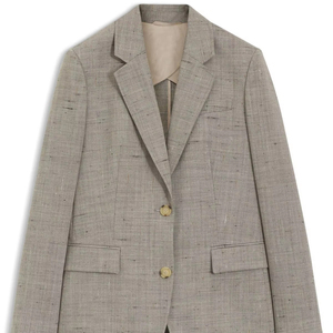 Blazer elegante para mujer con textura de avena y manchas, mezcla de lino, abotonadura sencilla, solapa con muescas y corte relajado. - Product Image 2