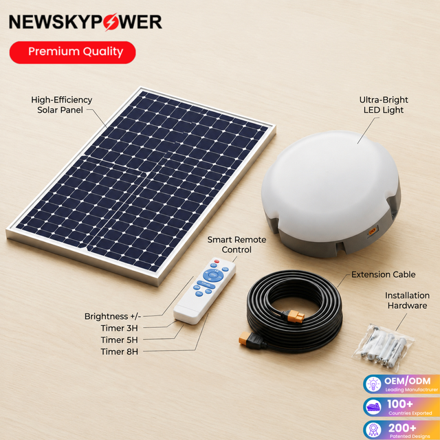 High Lumen 500W Round Solar Ceiling Light Indoor for Home House Lights with Remote Control Separate Solar Panel