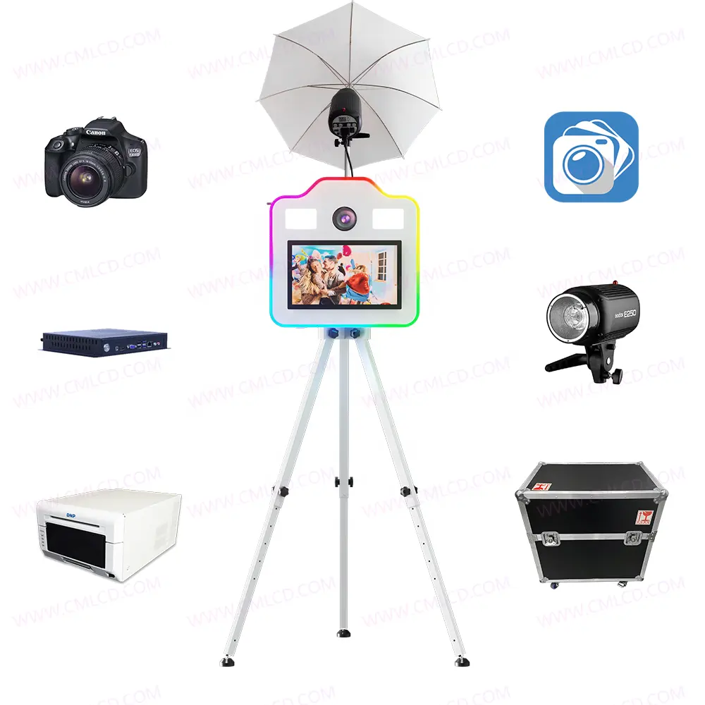 Stan foto kamera layar sentuh 15.6 inci cangkang foto dengan lampu isi LED dan lampu suasana RGB Stan foto tripod