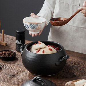 <strong>Japanese</strong> Chestnut Black <strong>Pot</strong> Ceramic Rice <strong>Pot</strong> with <strong>Pot</strong> Cover High Temperature Resistant Double Handles Gas Stove Casserole - Product Image 4