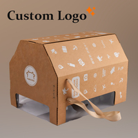 Boîte en papier recyclable de grande taille avec poignée, personnalisée, couleur marron, pour gâteaux, sushis, biscuits, pâtisserie - Carton blanc gaufré