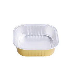 300ml gold color smooth wall aluminium foil food container tray with sealable lid plastic lids