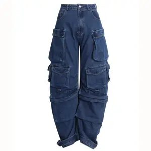 Calças jeans plus size com estampa de retalhos e bolsos soltos para mulheres, jeans com bolsos soltos, moda feminina, atacado, jeans rasgados, mais recente design