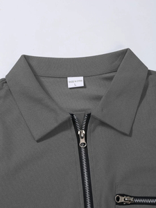 Polo décontracté à manches courtes et col rabattu de couleur unie pour hommes-été - Product Image 5