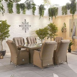 Ensemble de salle à manger en rotin Carolina 6 places avec foyer au gaz rectangulaire pour balcon et jardin, par Natural Factory - Product Image 1