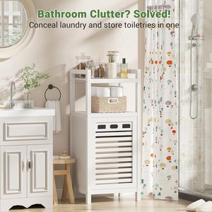 Tilt-Out Bathroom <b>Storage</b> Bamboo Shelf with Laundry Hamper Basket - Product Image 2