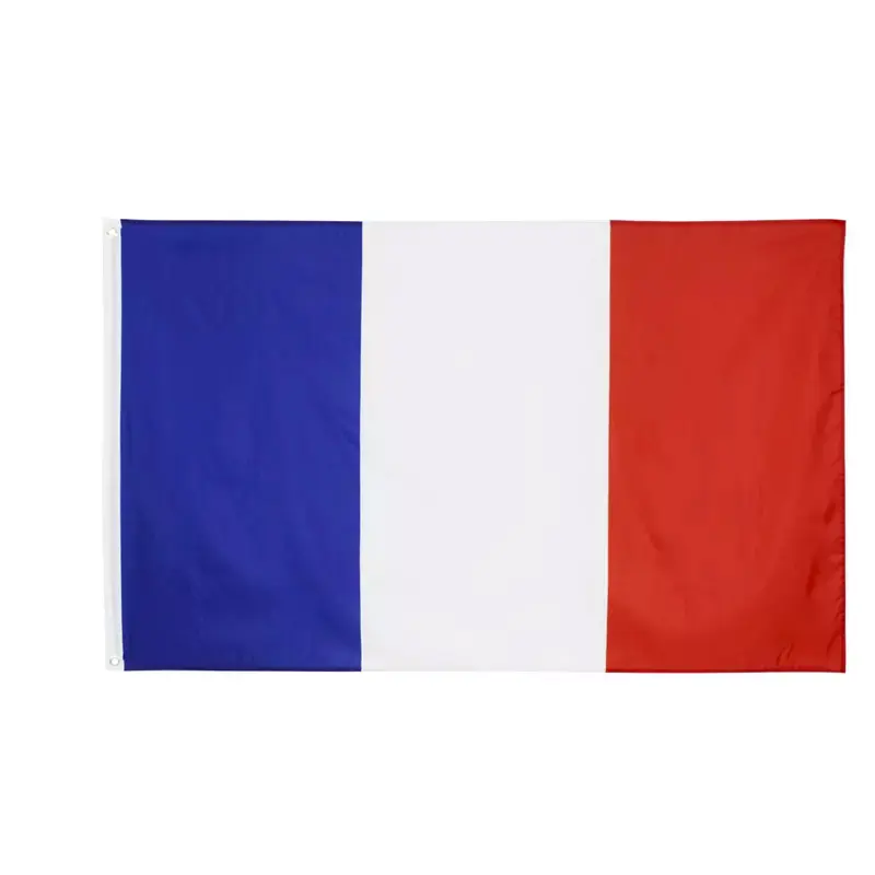 Сине-белый, красный цвет, прямоугольная форма, полиэфирная шелкография 75D, 3*5 футов, флаг страны Франции с приветствием