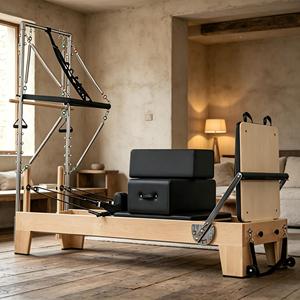 Reformer en bois économique pour débutants, équipement de fitness à domicile E-14 1. Le levier de vitesses réglable permet une réglage pratique du changement de vitesse - Product Image 5