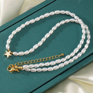 Nuevo diseño bohemio hecho a mano blanco imitación perla collar con cuentas 18K chapado en oro hematita estrellas Luna corazón encanto collar - Product Image 6