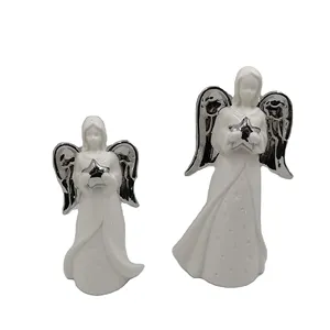 Ceramic Angel w/metallic Star figurine & Statue Cut Outs lights up 11" Holiday