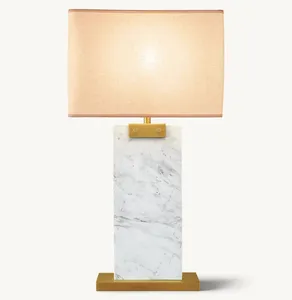 Lampe de bureau en marbre moderne et de luxe pour décoration intérieure, lampe de chevet carrée en tissu, abat-jour en albâtre et cristal