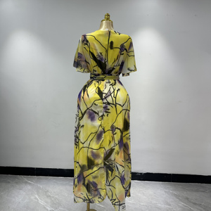 Vestido de Verano <span class=keywords><strong>para</strong></span> Mujer, Talla Grande, Cuello en V, Estampado Digital, Conjunto de Dos Piezas con Cinturón, Falda Larga, Ideal <span class=keywords><strong>para</strong></span> Fiestas - Product Image 6