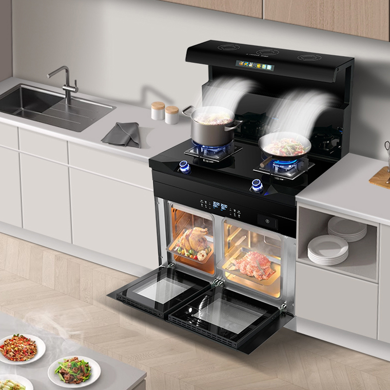 Многофункциональная домашняя кухонная газовая плита, вытяжка, встроенная Паровая духовка и Универсальная кухонная плита