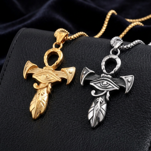 Collier Pendentif Croix Ankh Égyptienne Ancienne en Acier Inoxydable, Bijou Unisexe, Cadeau Tendance, Breloque Géométrique, Style Asymétrique - Product Image 1