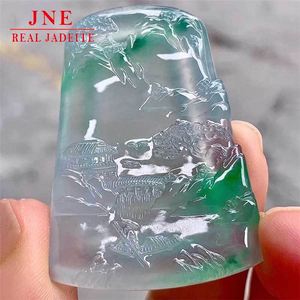 Myanmar mina madera Jade tallado vidrio tipo flor verde montaña agua marca Esmeralda colgante hombres hielo-como colgante para amigos - Product Image 2