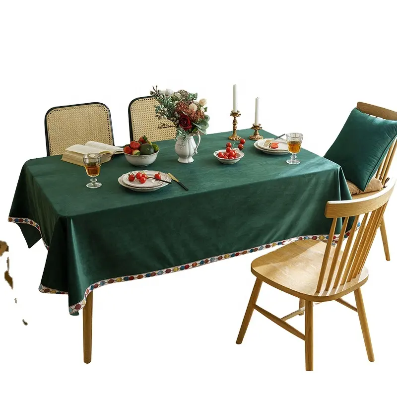 자수 프린지 디자인의 럭셔리 프랑스 식탁보 벨벳 솔리드 컬러-직사각형 테이블 용 H 테이블 천