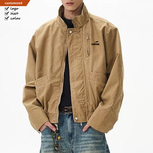 Personnalisation OEM de haute qualité américain Vintage <span class=keywords><strong>toile</strong></span> lavée unisexe pilote col montant vêtements de travail poche zippée veste pour hommes - Product Image 1