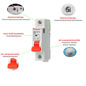 Автоматический выключатель KORLEN 1P DC 500V <span class=keywords><strong>6KA</strong></span> IP20 для монтажа на DIN-рейку, IEC/EN60947-2, 10A-63A, материал PA66 - Product Image 4