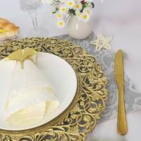 Assiettes de présentation décoratives de luxe vintage dorées en mélamine de 13 pouces pour l'exportation, mariages, hôtels, fêtes