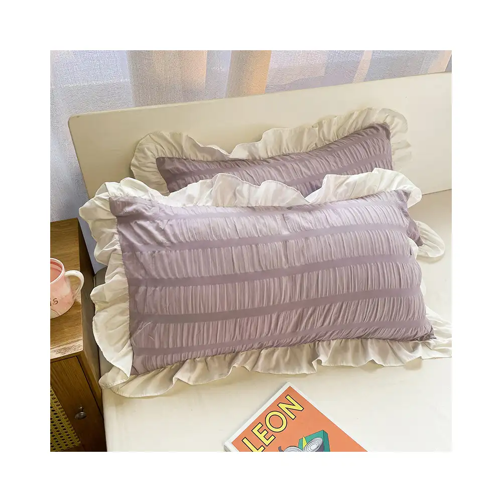 Factory price brushed microfiber pillow case princess dream ruffler seersucker pillowcase