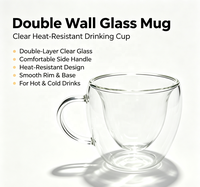 Mug en verre borosilicate à double paroi fait main 250 ml, design moderne, tasse intérieure en forme de cœur, poignée transparente, résistant à la chaleur