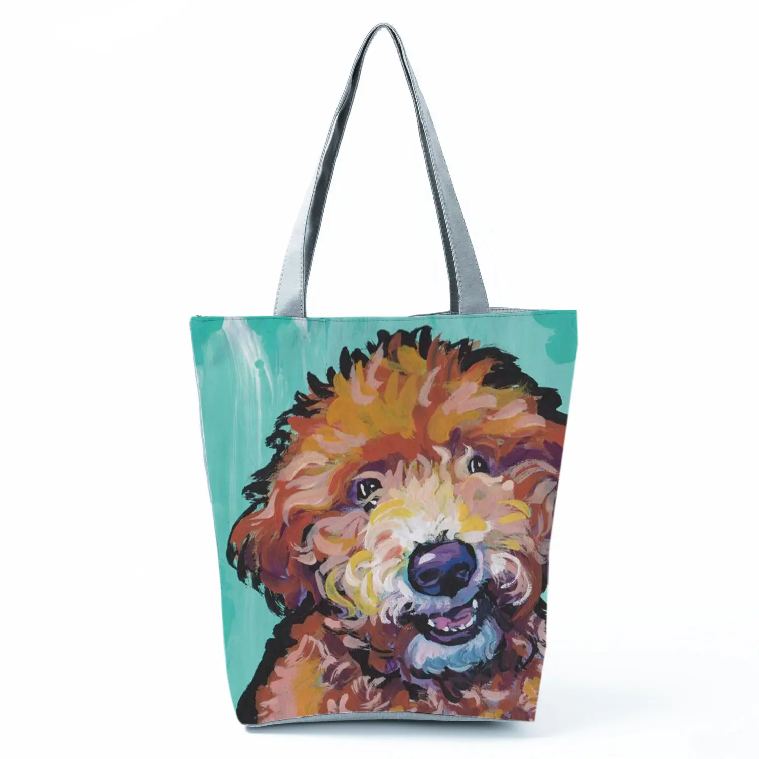 Kaniş köpek sanat portre baskı omuzdan askili çanta pratik günlük ofis çanta kadınlar için yeniden kullanılabilir depolama alışveriş bebek bezi çantaları ucuz
