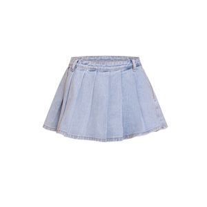 Falda Plisada Personalizada al por Mayor para Mujer, Minifalda de Mezclilla Lavada Ligera de Algodón Vintage de Alta Calidad - Product Image 5