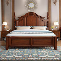Cama de Madera Maciza Estilo Americano con Cabecera Artesanal, Cama Doble, King Size, Queen Size, Juego de Muebles de Dormitorio de Lujo Estilo Francés