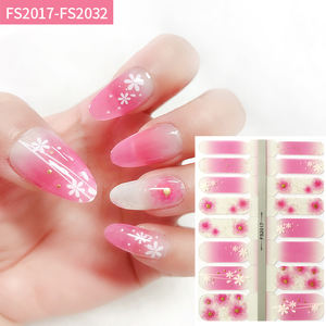 Personalizado al por mayor francés 3D 16 dedos esmalte de uñas Gel envolturas PEGATINAS ARTE respetuoso con el medio ambiente flor semicurado PET Gel uñas - Product Image 1