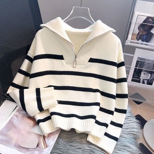 Abbigliamento da <span class=keywords><strong>Donna</strong></span> Autunno e Inverno Maglione <span class=keywords><strong>a</strong></span> Maniche Lunghe Lavorato <span class=keywords><strong>a</strong></span> <span class=keywords><strong>Maglia</strong></span> con Cerniera <span class=keywords><strong>a</strong></span> <span class=keywords><strong>Righe</strong></span> da Indossare Sotto - Product Image 1