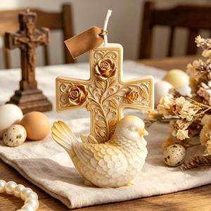 Moule en silicone motif croix, colombe et rose, facile à démouler, multi-usage pour gâteaux DIY, bijoux faits main en pierre dorée, bougies d'aromathérapie - Product Image 5