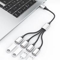 Nouveau câble d'extension de cordon d'alimentation double USB 2.0 en argent 4 en 1 avec câble d'extension USB de charge/données 4 adaptateur OTG répartiteur USB