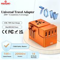 Chargeur USB GaN tout-en-un 70W certifié CE RoHS Foxcan, adaptateur de prise secteur, chargeur rapide de voyage Type C, prise en charge OEM