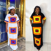 S10718 Nouvelle Collection Robes Africaines à Fente Latérale, Imprimées Couleurs Contrastées, Longues et Amples pour Femmes