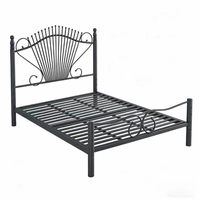 Modernes Schwarzes Metallbettgestell in Queensize, Antikes Eisenbettgestell, Viktorianisches Sonnenstrahl-Kopfteil, Bettuntergestell für Hotel, Apartment, Airbnb