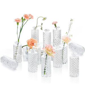 <span class=keywords><strong>Vasi</strong></span> in Vetro Cilindrici Piccoli <span class=keywords><strong>con</strong></span> Motivo a Diamante in Rilievo per Centrotavola e Decorazioni Domestiche - Product Image 5