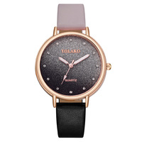 Montre pour femme YOLAKO à bracelet en cuir, mouvement à quartz, tendance, écologique, avec dégradé ciel étoilé, best-seller pour le commerce international