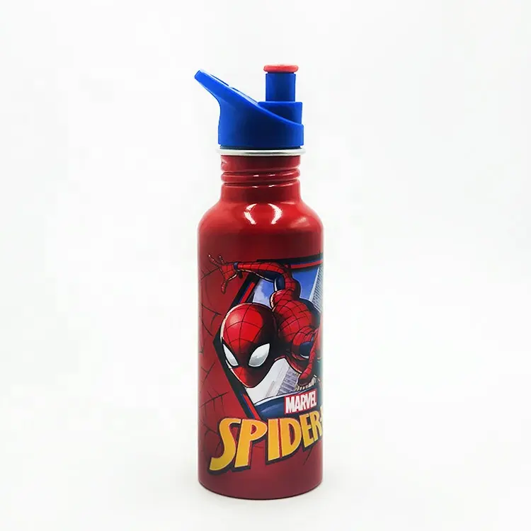 wholesale custom aluminum sports water bottle 600ml spiderman printing