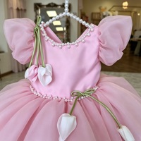 Robe de princesse rose à manches bouffantes pour filles, robe en tulle française pour fête de 1er anniversaire, enfants