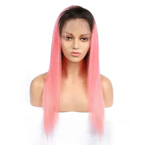 Ombre粉红色蕾丝字体人类头发100% 处女巴西人发13x4天然直高清蕾丝假发
