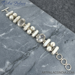 Art Palace Silver Plated <b>Beaded</b> <b>Bracelet</b> With Imitation Pearls And Gemstones For Women Classic Style Jewelry Gift - Product Image 2