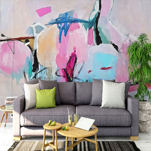 Mural de Arte Abstracto Moderno, Papel Tapiz de Seda Impermeable, Diseño de Pinceladas en Rosa y <span class=keywords><strong>Azul</strong></span> para <span class=keywords><strong>Apartamentos</strong></span>, Hoteles, Comedores y Dormitorios - Product Image 2