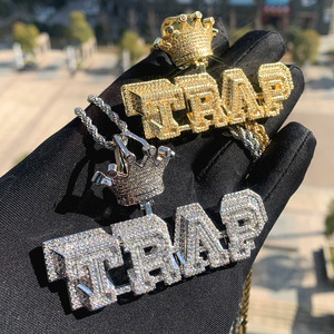 Iced Out Bling Micro Pave CZ Cubic Zircon Letter TRAP Colgante Collares con cadena de cuerda Joyería de hip hop - Product Image 2