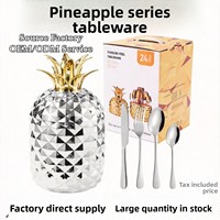 DINGYONG OEM/ODM Ensemble de 24 couverts en acier inoxydable motif ananas, forme œuf, couteaux, fourchettes, cuillères, portable, moderne et minimaliste