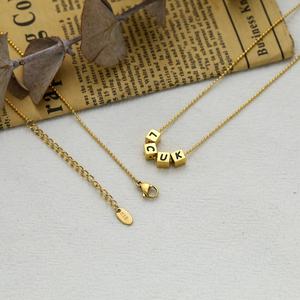 Collar con Colgante de Moda con Nombre Personalizado, Estilo Hip Hop, Cadenas de Acero Inoxidable Duraderas Chapadas en Oro, con Palabra de la Suerte, Unisex - Product Image 6