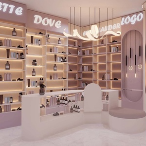 High End Custom Pink Style Cosmetics Store Interior 3D Design Complete Layout One Stop Cosmetic Shop Interior Design Ideas - Product Image 1